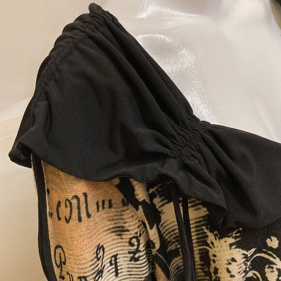 Vintage Bali Maximalist Artwear Unique Beige Black Ruched Zip Up Shacket - Picture 5 of 10